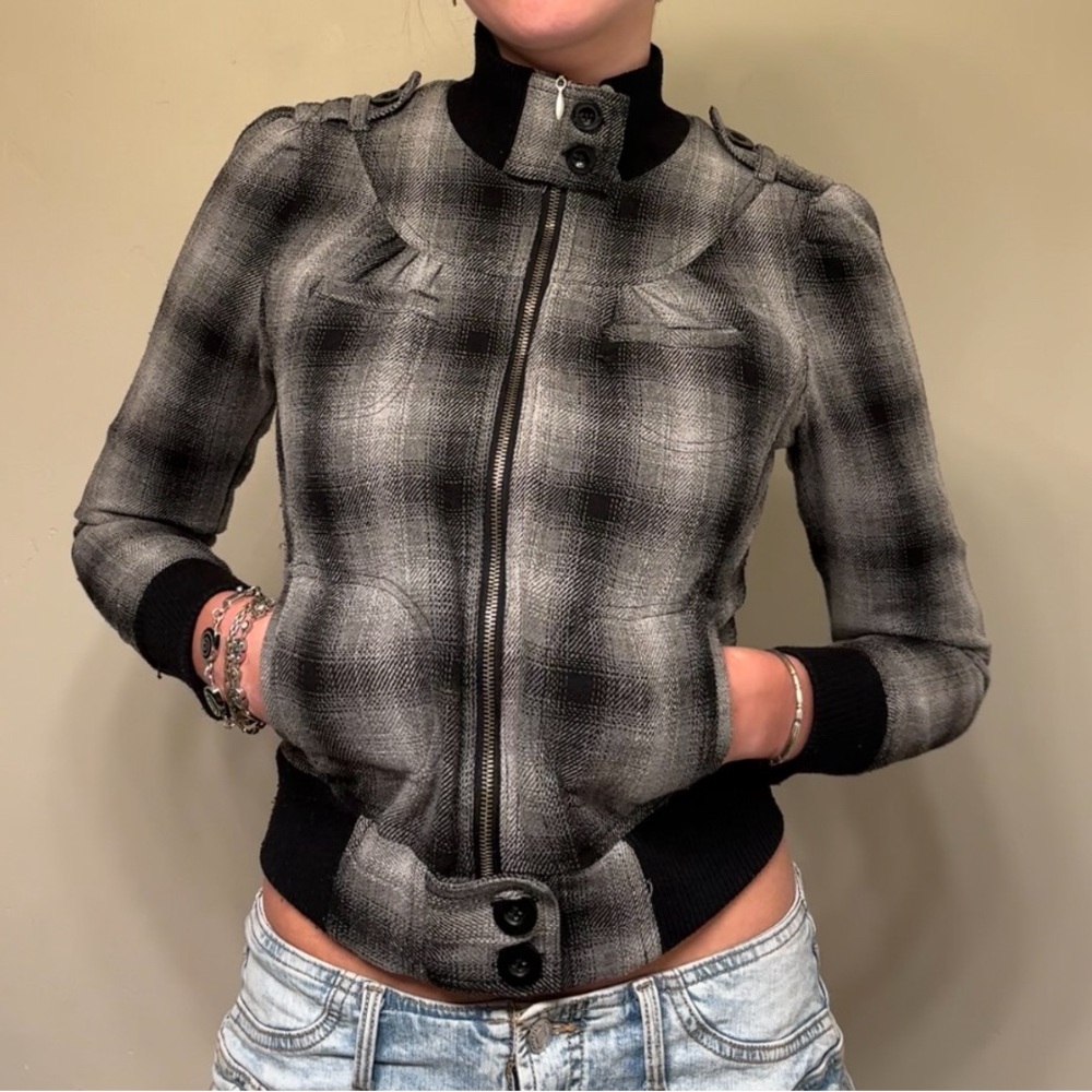 Plaid wool blend jacket